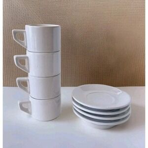 Set of 4 ACF Italy 3oz White Espresso Demitasse Cups + Saucers Stackable